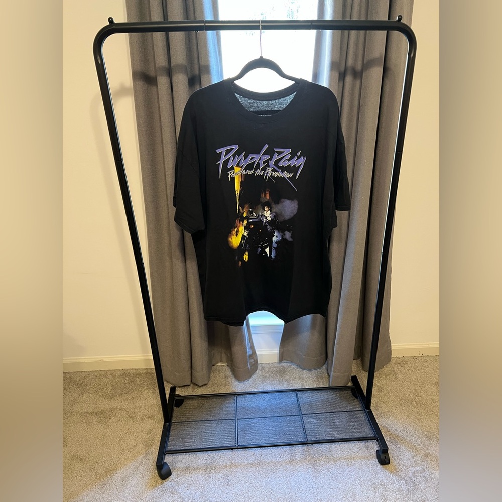Black Graphic Tee with Purple Rain Design